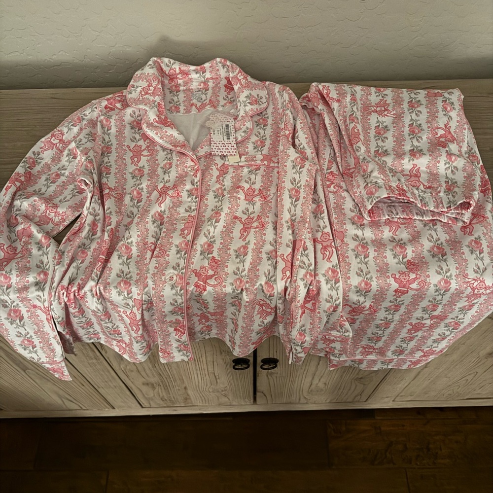 Roller Rabbit x LoveShackFancy pink floral monkey pajamas